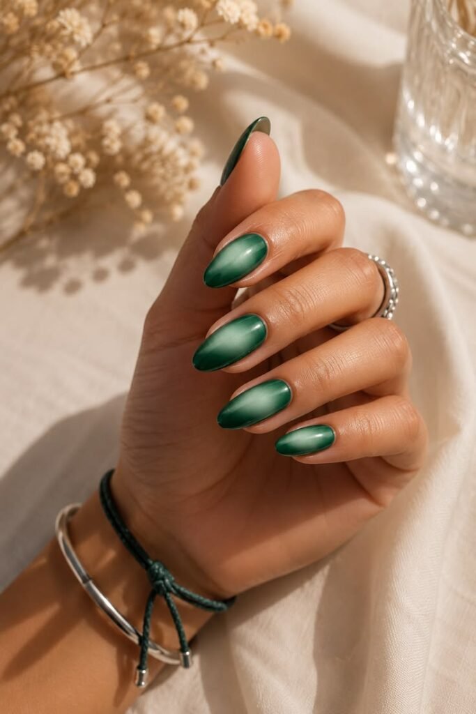 Emerald Glazed Almond Nails