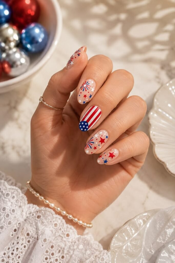 Festive Firework Nails With Confetti Sparkle