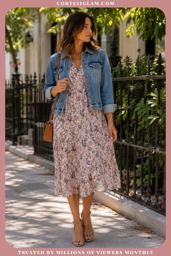 Floral Midi Dress With a Denim Jacket