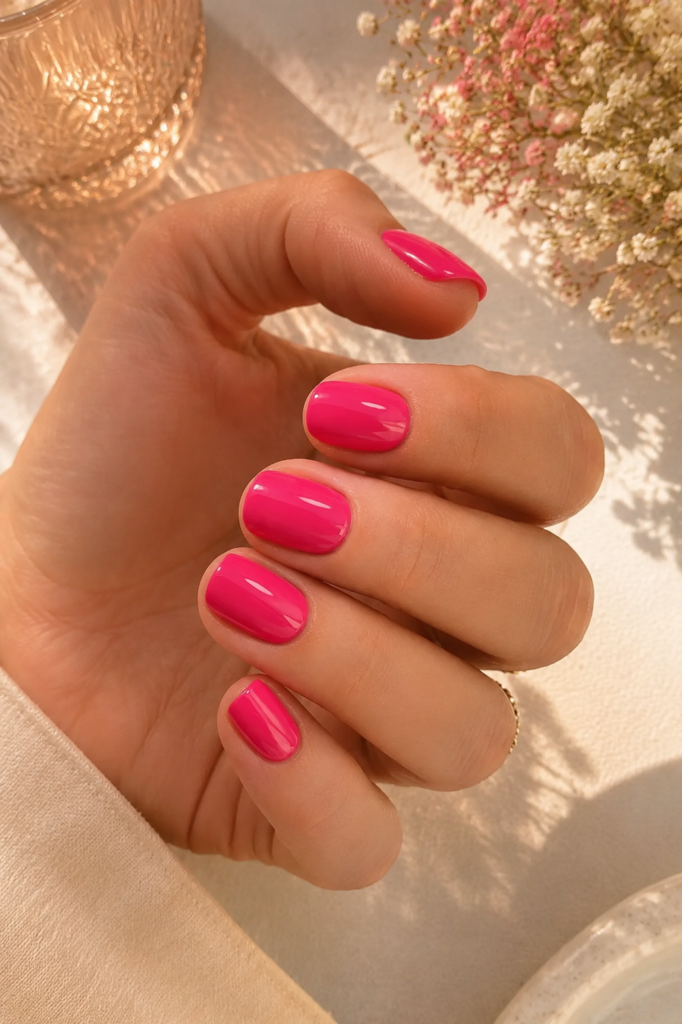 Glossy Hot Pink Summer Nails