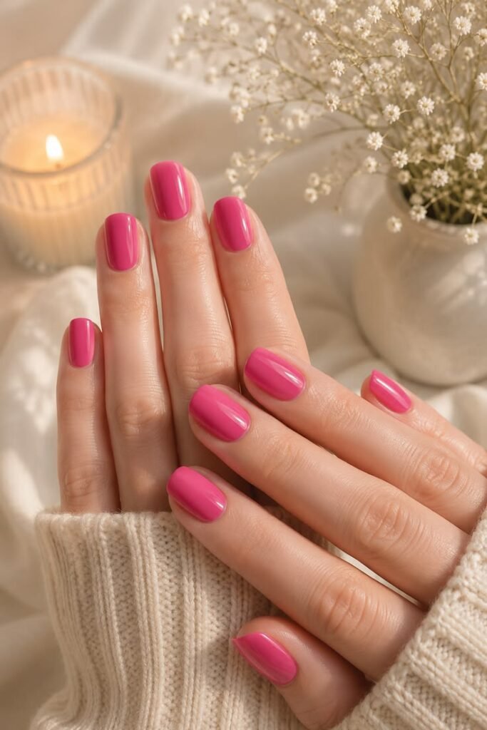 Hot Pink Gloss Nails With Bold Summer Confidence