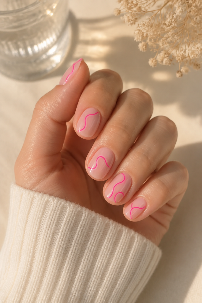 Hot Pink Swirl Short Nails