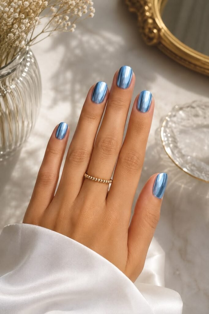 Ice Blue Chrome Nails