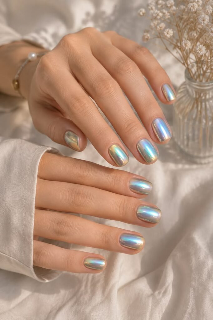 Icy Chrome Mirror Nails With Futuristic Summer Shine