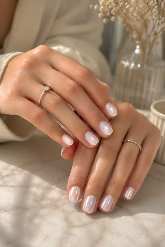 Iridescent Aurora Short Gel Nails