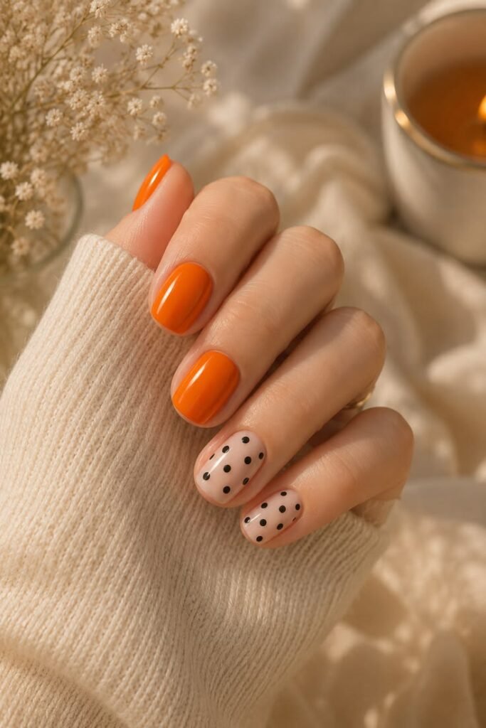 Juicy Orange Dot Nails With Retro Summer Fun