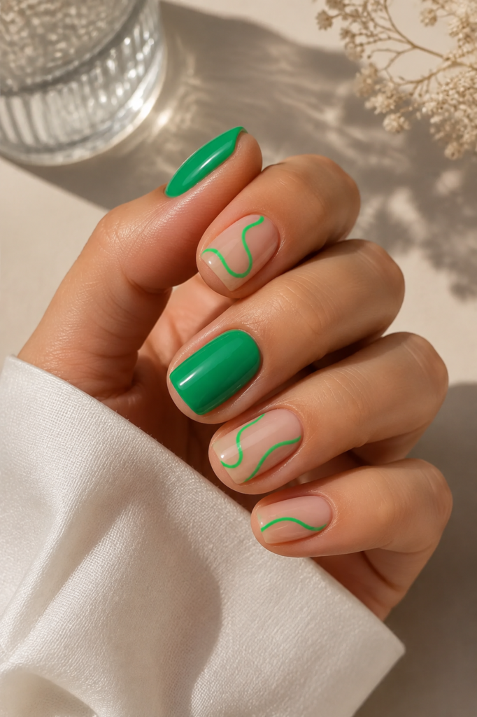 Kelly Green Swirl Short Nails