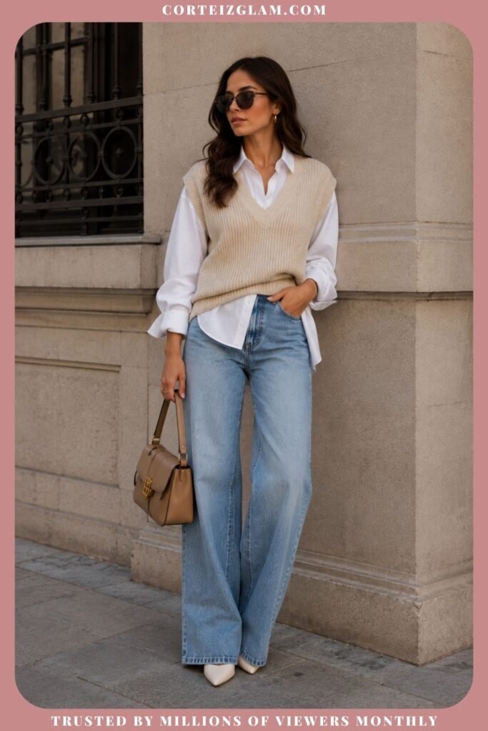 Knit Vest Over a Crisp Shirt