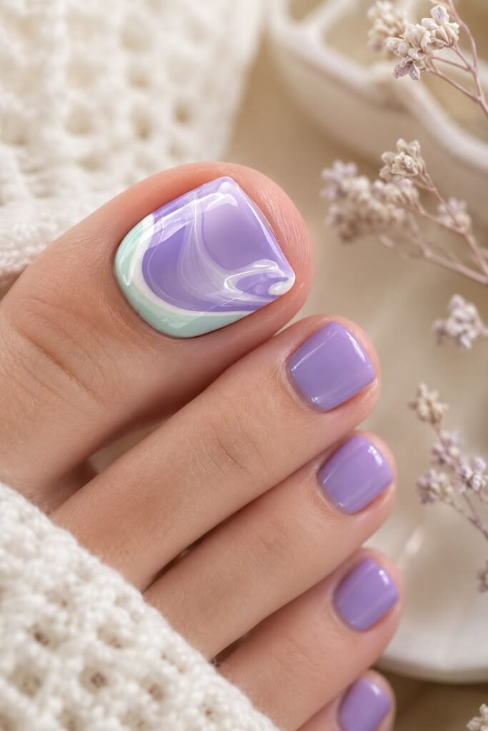 Lavender Mint Swirl Toe Nails