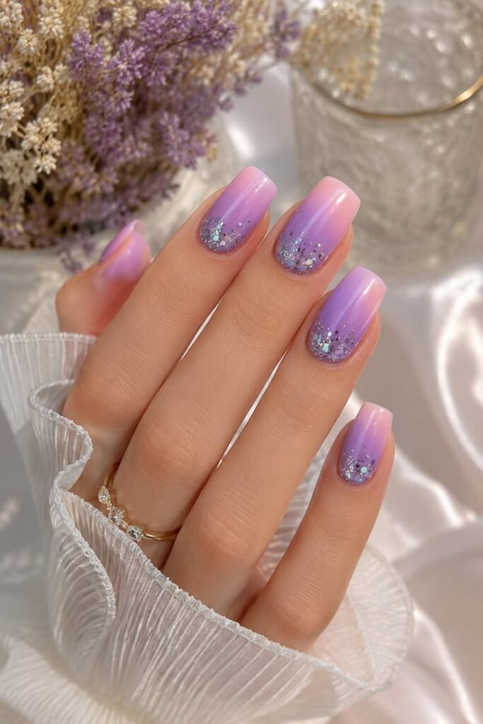 Lavender Ombre Glitter Nails