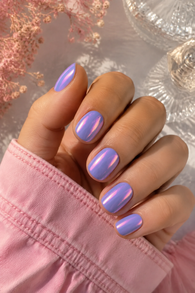 Lavender Pink Duochrome Chrome Nails