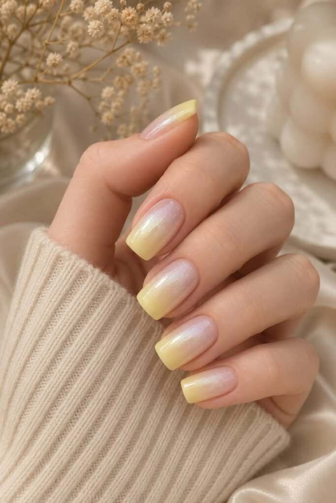 Lemon Pearl Ombré Nails With Soft Summer Glow