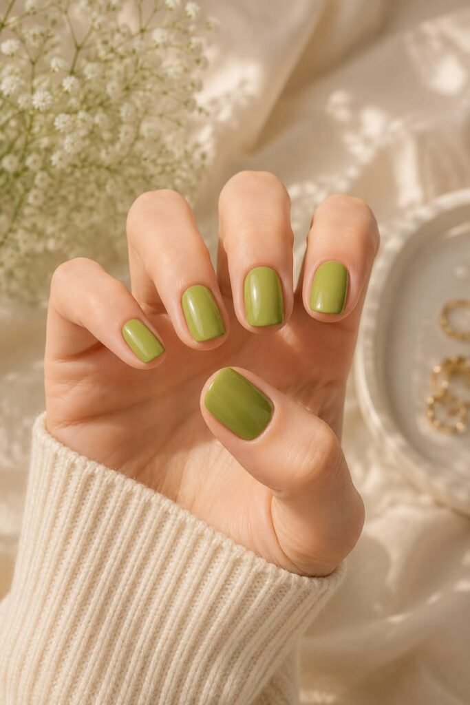 Matcha Green Nails With Fresh Summer Café Vibes