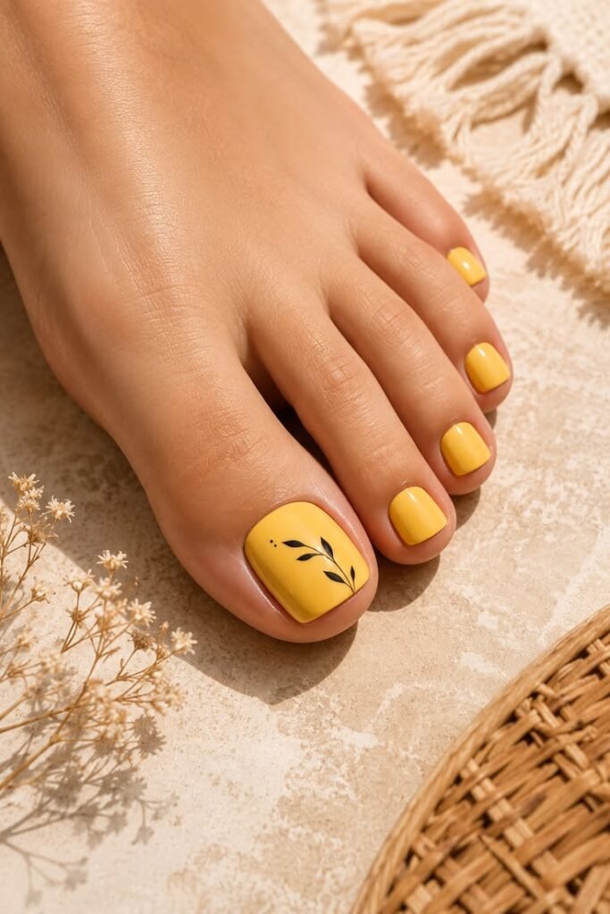 Mustard Yellow Botanical August Toe Nails