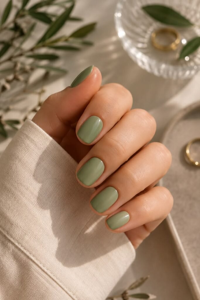 Muted Sage Green Short Nails