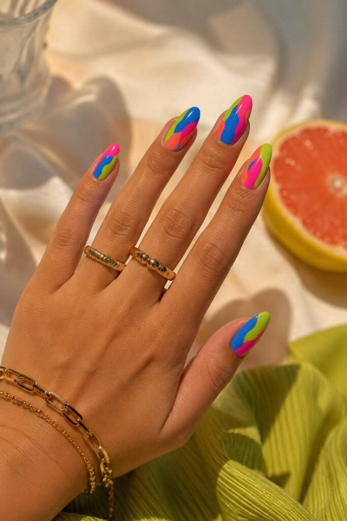 Neon Camo Swirl Nails