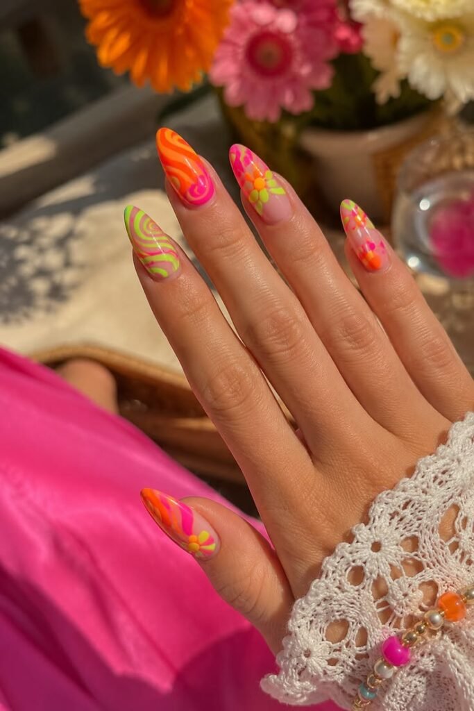 Neon Disco Mix Maximalist Summer Nails