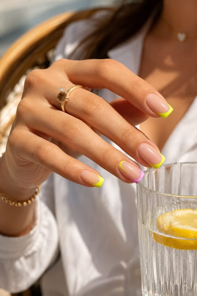 Neon Yellow French Tip Summer Nails