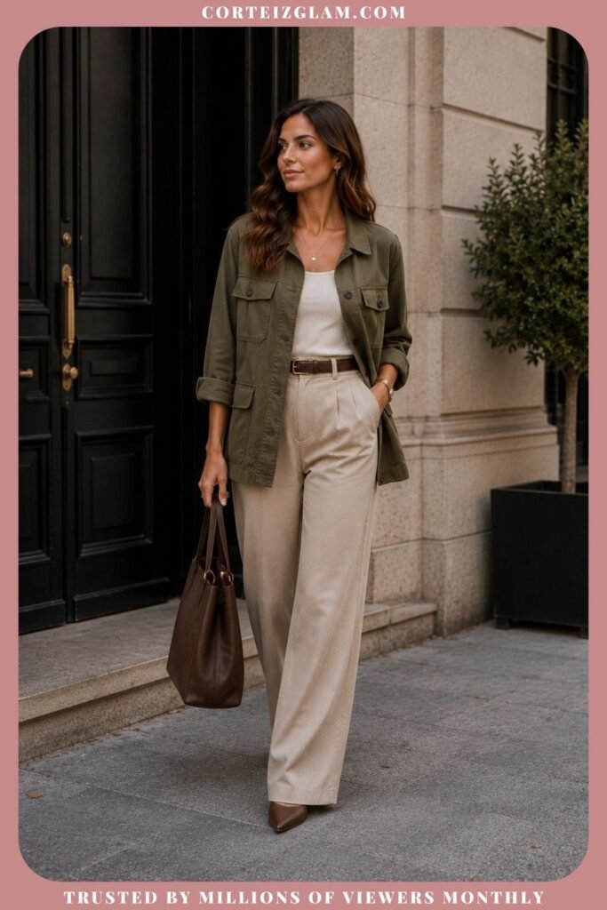 Olive Jacket With Beige Trousers