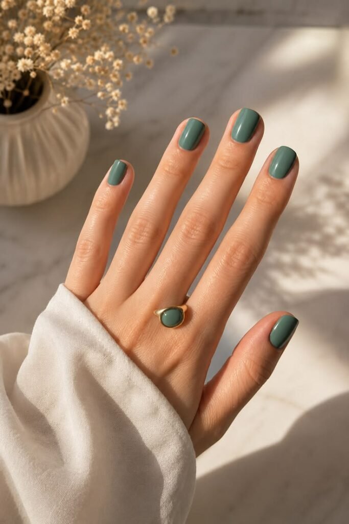 Olive Sage Short Gel Nails