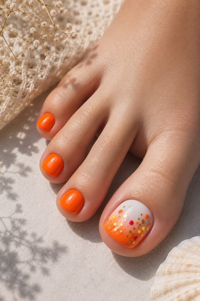 Orange Confetti August Toe Nails