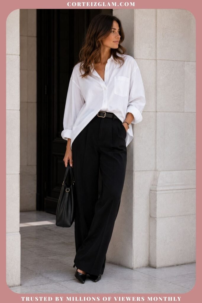 Oversized White Shirt With Black Trousers