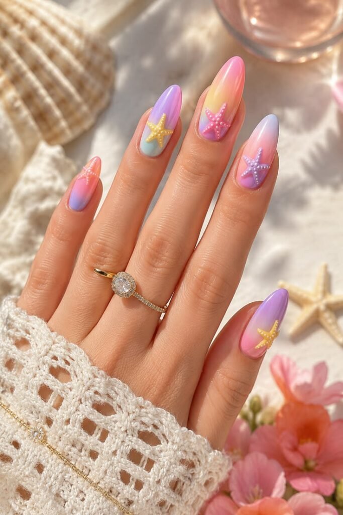 Pastel Ombré Starfish Funky Summer Nails
