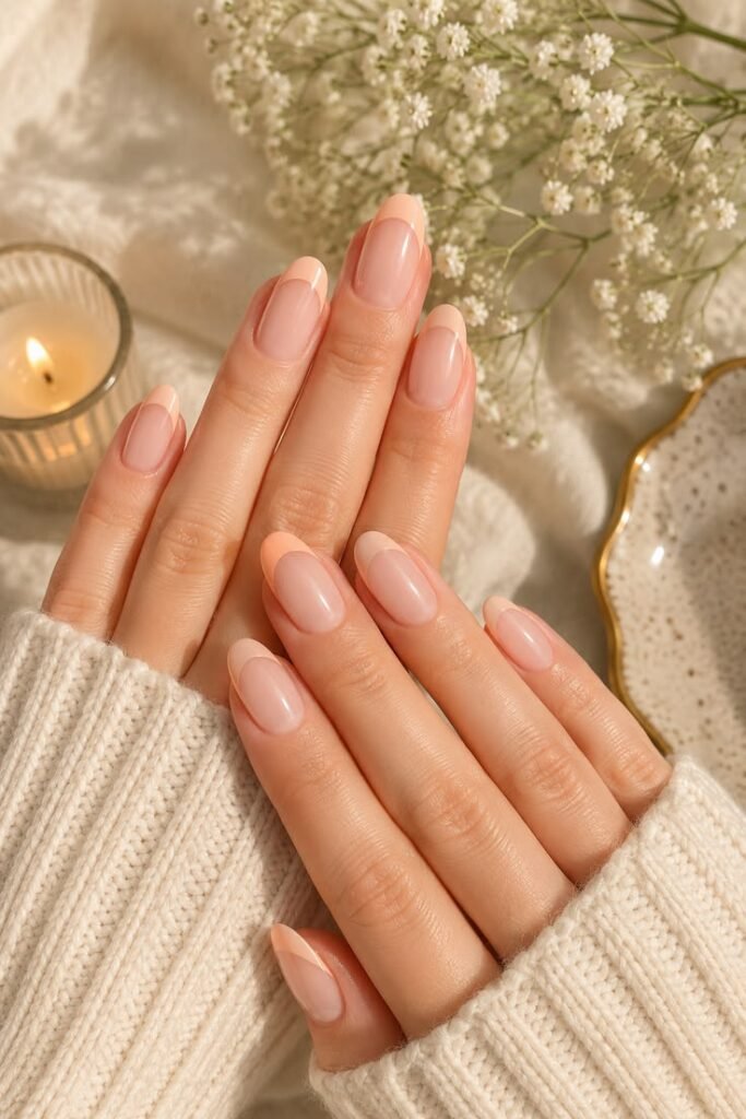 Peach French Tip Nails With Soft Summer Glow