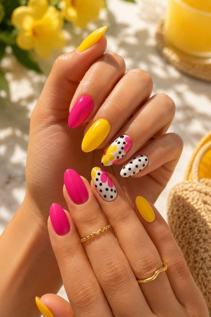 Pink Daisy Mix-and-Match Nails