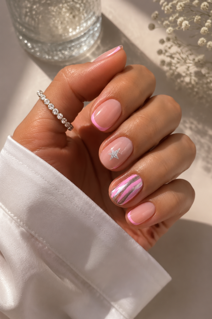 Pink Micro-French Starfish Nails
