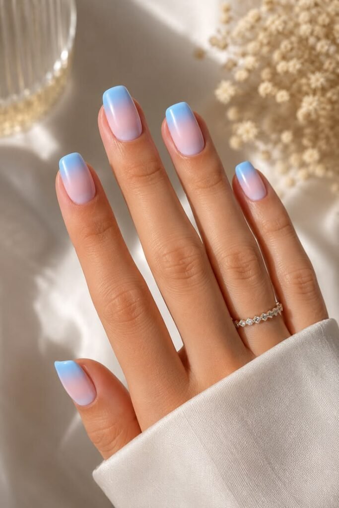 Pink and Blue Ombre Nails