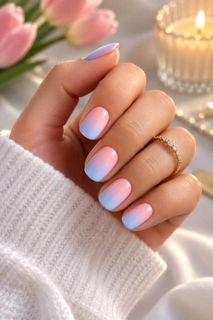 Pink and Periwinkle Blue Ombre Short Nails