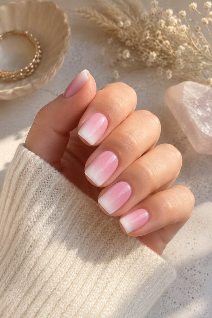 Pink-to-White Sparkle Ombré for Soft Summer Glam