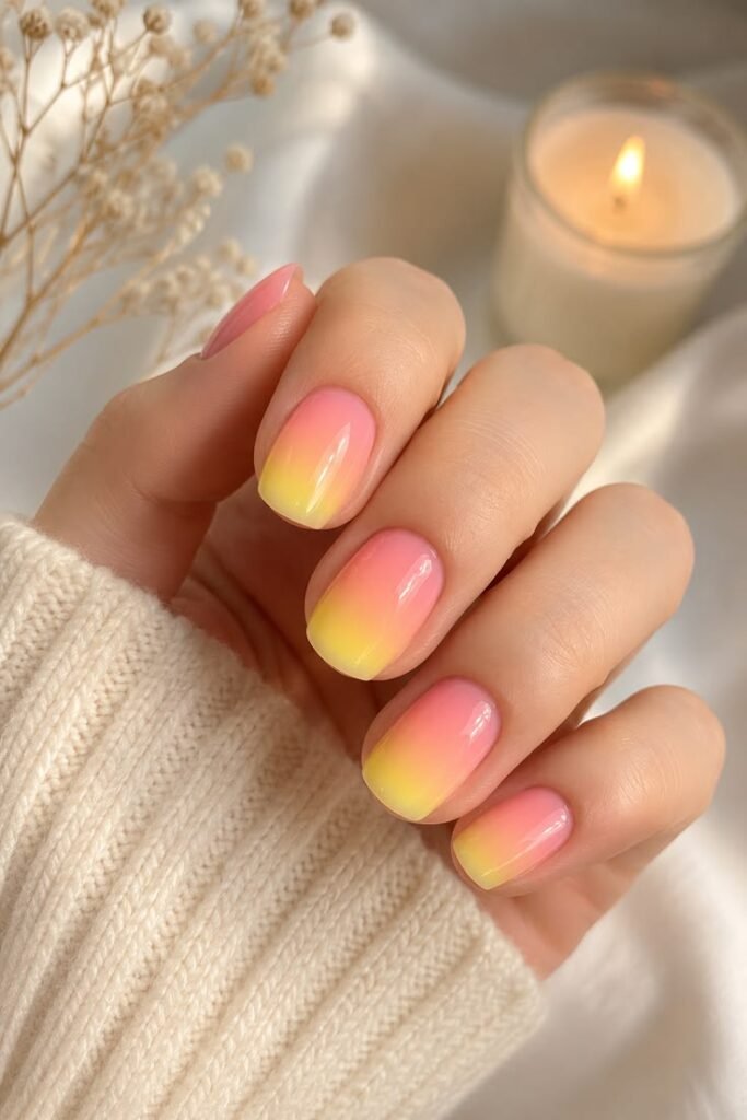 Pink to Yellow Ombré Nails With Dreamy Sunset Vibes