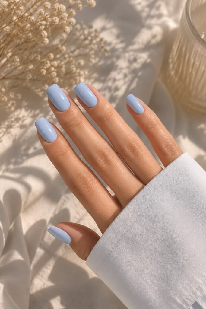 Powder Blue Beach Nails With Coastal Summer Elegance