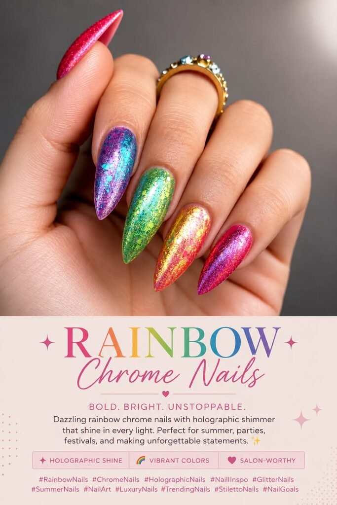 Rainbow Holographic Stiletto Nails