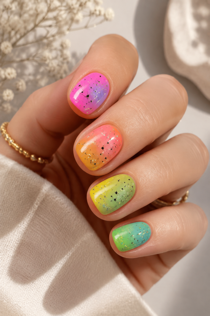 Rainbow Jelly Glitter Summer Nails