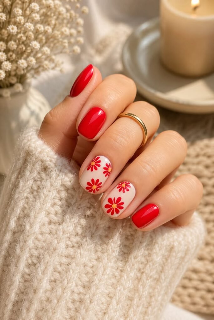 Red Daisies on Cream for a Retro Summer Look