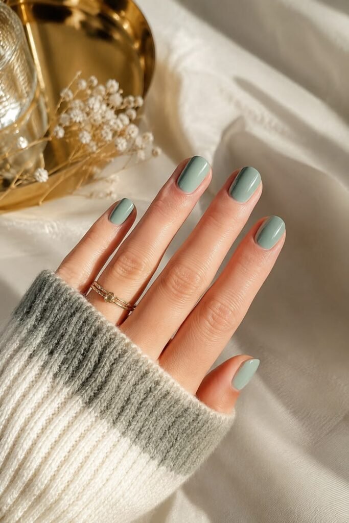 Sage Green Short Gel Nails
