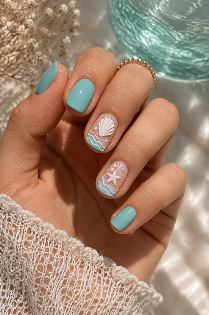 Seafoam Green Coastal Short Gel Nails