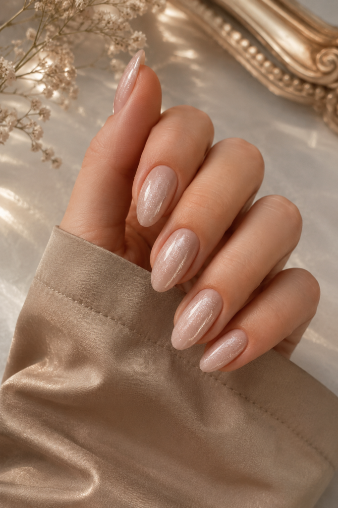 Shimmery Nude Almond Summer Nails