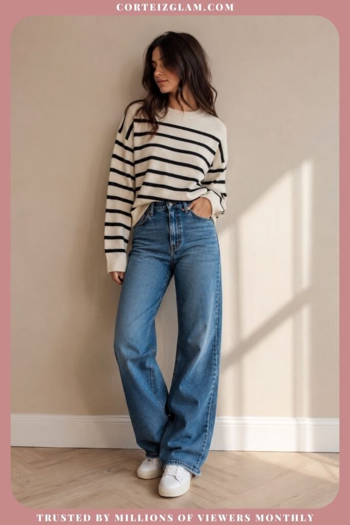 Striped Sweater With Blue Jeans