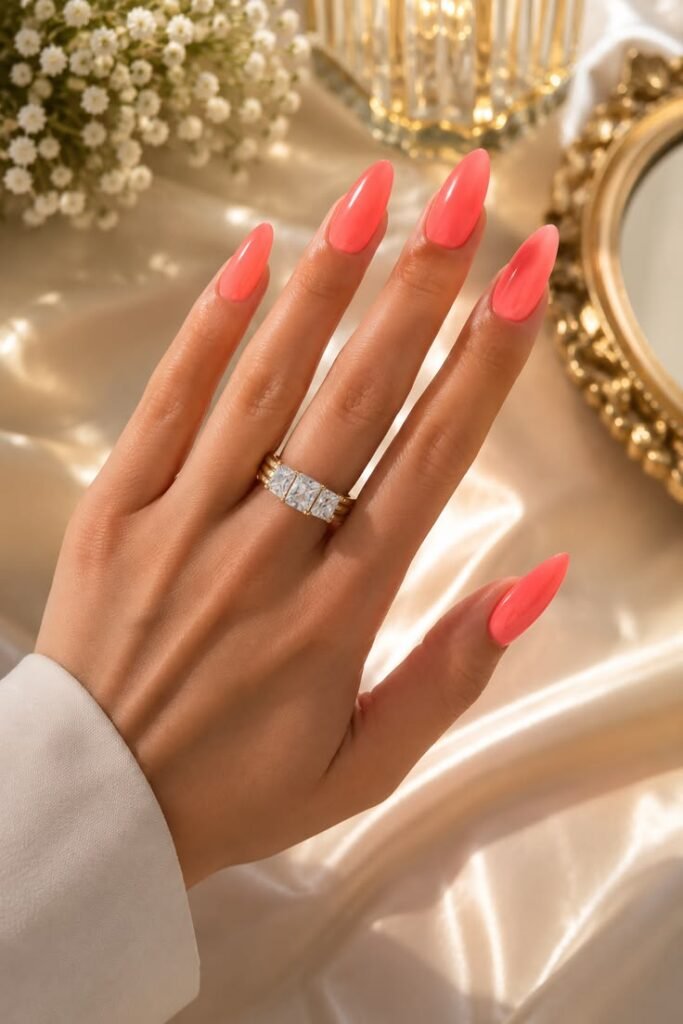 Sunset Coral Almond Nails