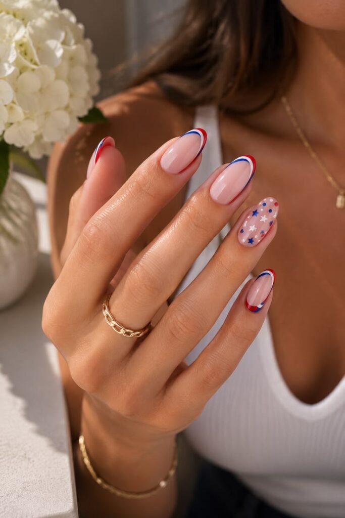 Tricolor French Tips With a Dotted Star Accent