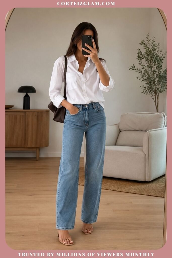 White Button-Down With Straight-Leg Jeans