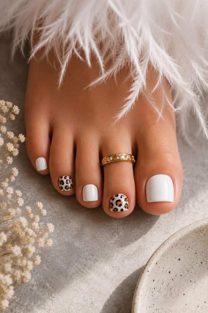 White Toes With Leopard Print Accents